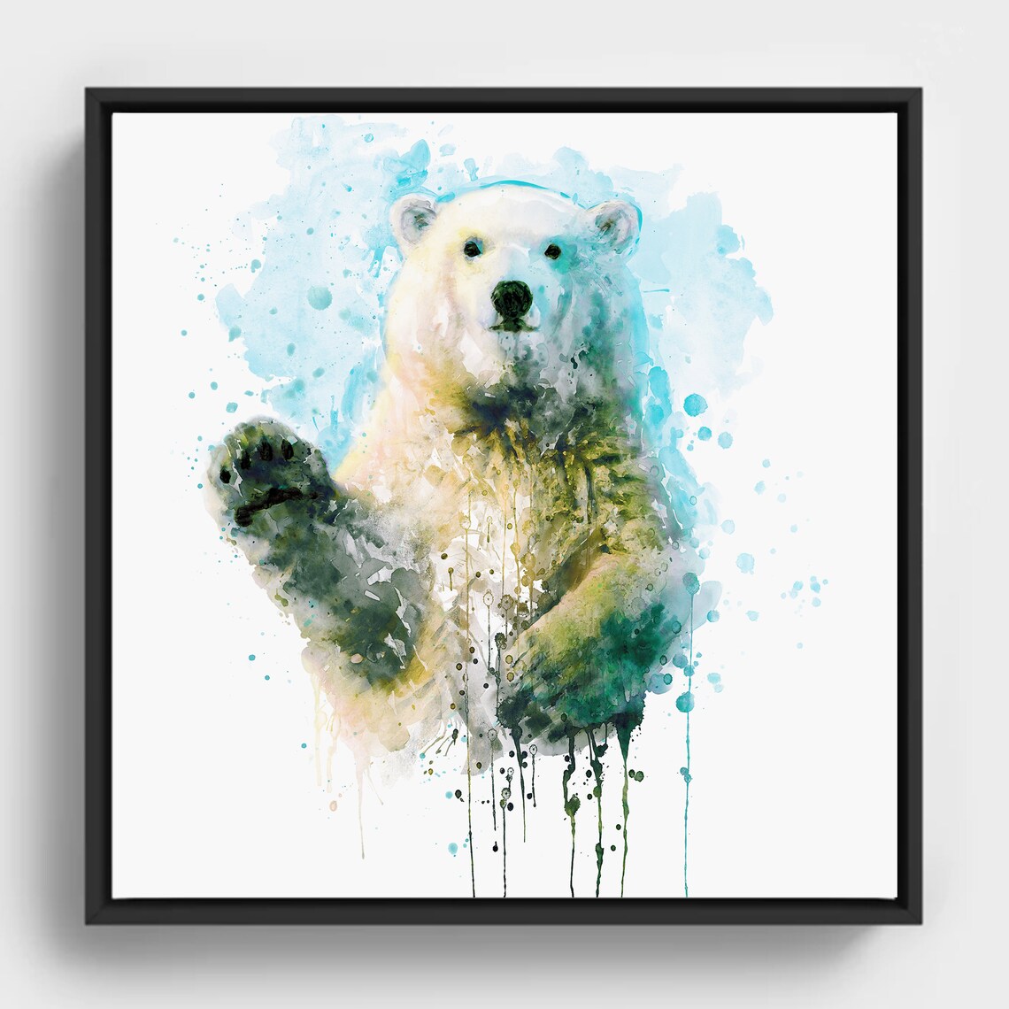 Waving Polar Bear Watercolor Arctic Splash Nursery Kids Art Poster