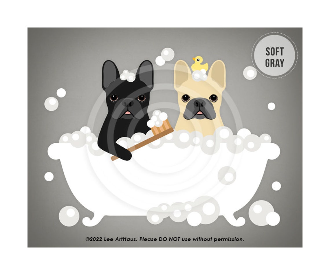 128dp Two French Bulldogs In Bubble Bath Tub Wall Art Black French Bulldog Print French Bulldog Decor Fawn French Bulldog Gift - Image 3