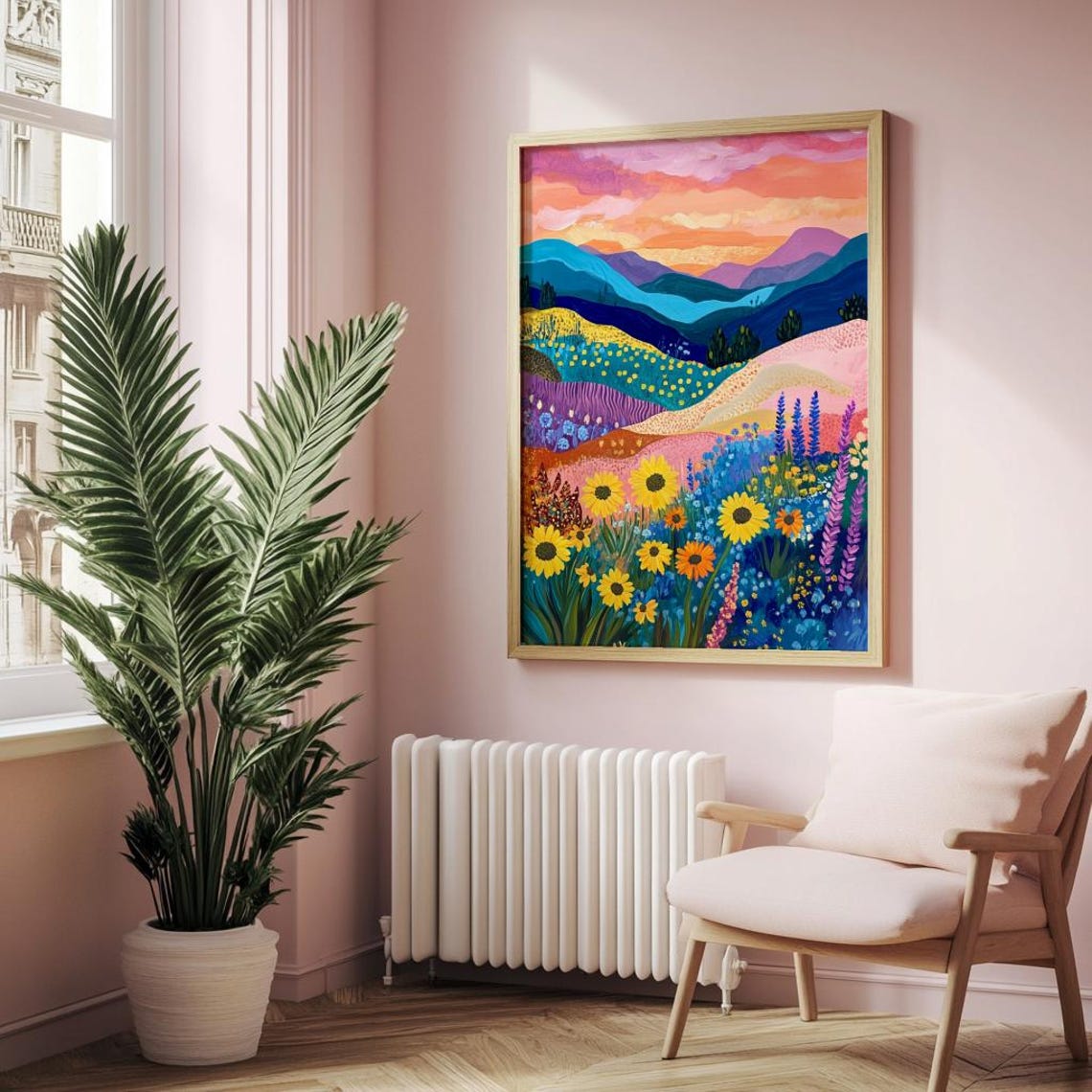 Vibrant Wildflower Meadow Sunset Colorful Landscape Floral Poster - Image 2