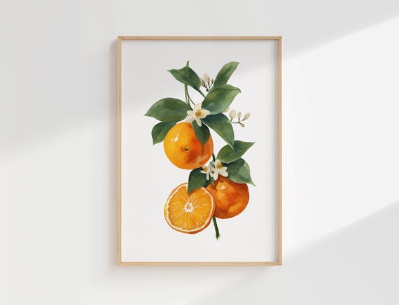 Orange Botanical Wall Art Print Watercolour Citrus Illustration For Kitchen Or Dining Room