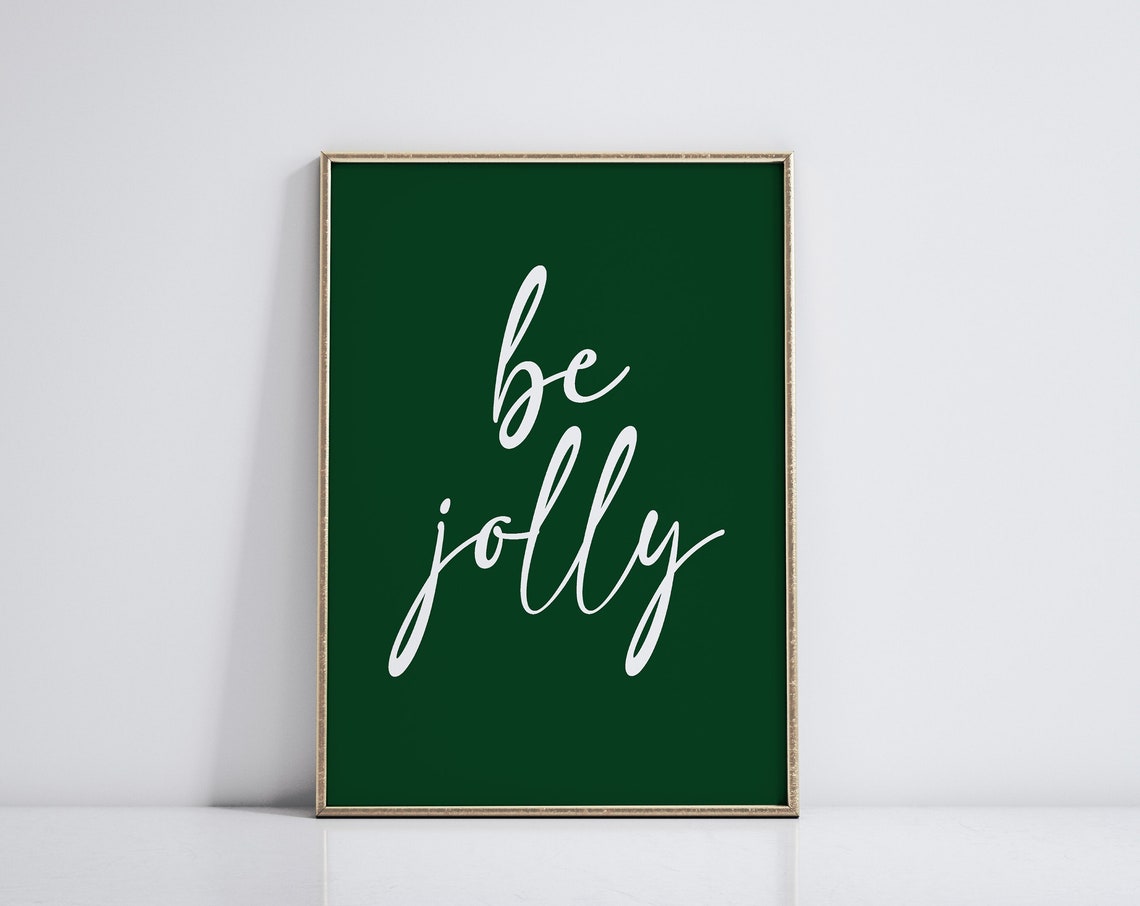 Be Jolly White Script Deep Green Christmas Holiday Art Poster - Image 2
