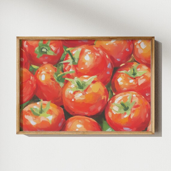 Ripe Red Tomatoes Close Up Oil Painting Bold Kitchen Food Wall Art Poster