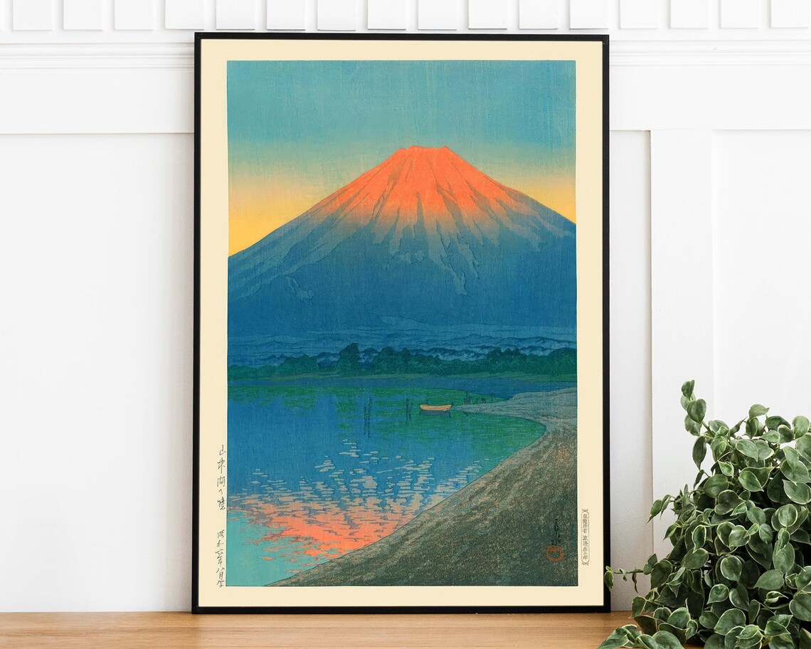 Kawase Hasui Mount Fuji Lake Yamanaka Sunset Woodblock Print