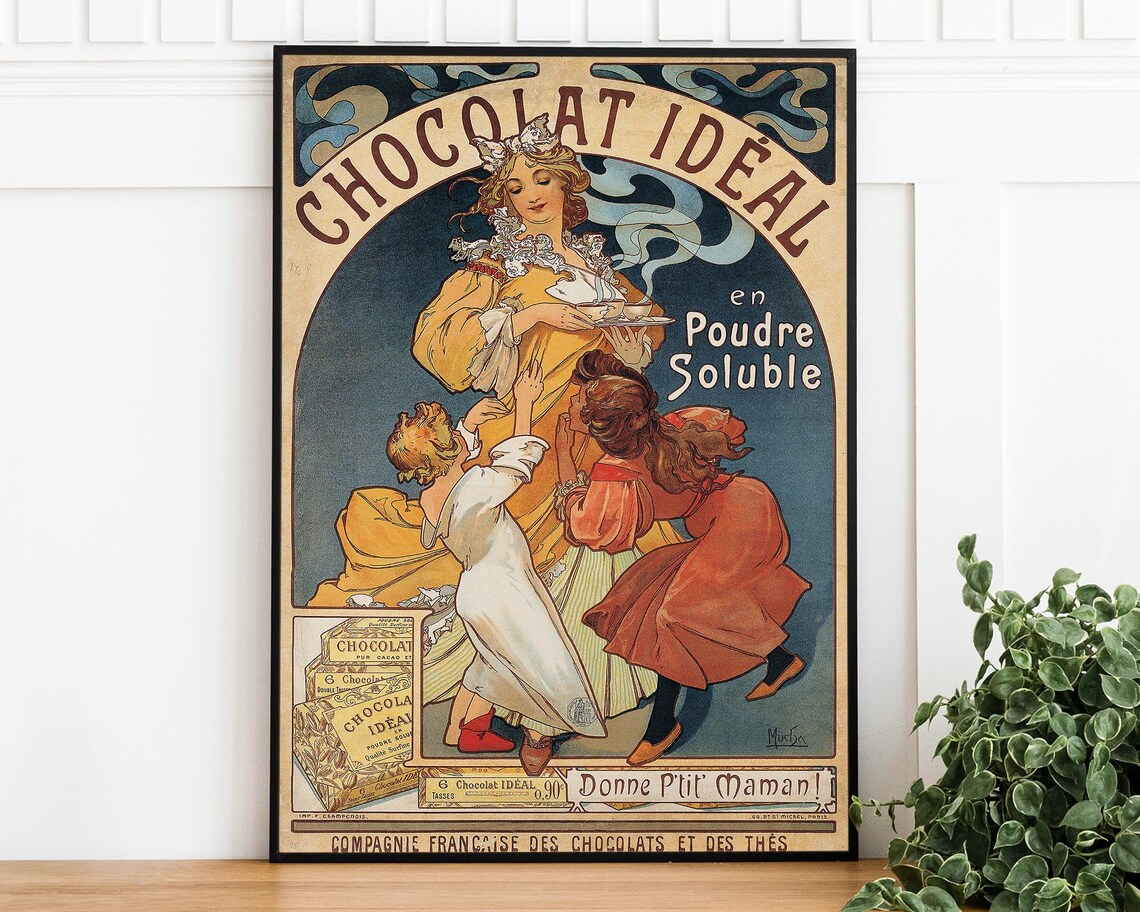 Alphonse Mucha Chocolat Ideal French Art Nouveau Advertising Poster