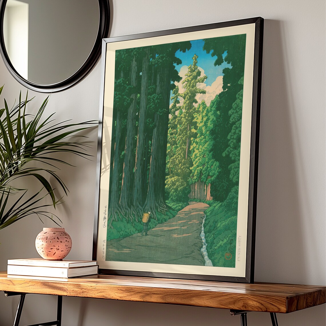 Road To Nikko Vintage Japanese Cedar Forest Woodblock Art Poster - Image 3