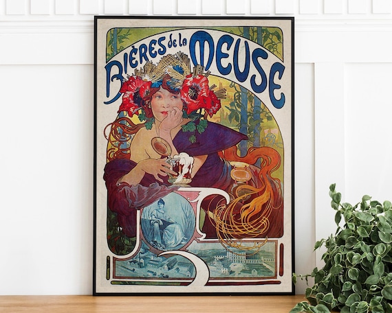 Alphonse Mucha Bières de la Meuse Art Nouveau Beer Advertising Poster