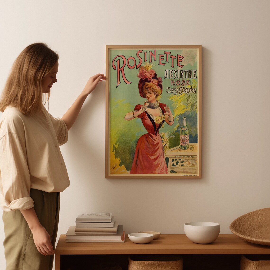Rosinette Absinthe Rose Oxygenee Vintage French Advertising Poster - Image 3