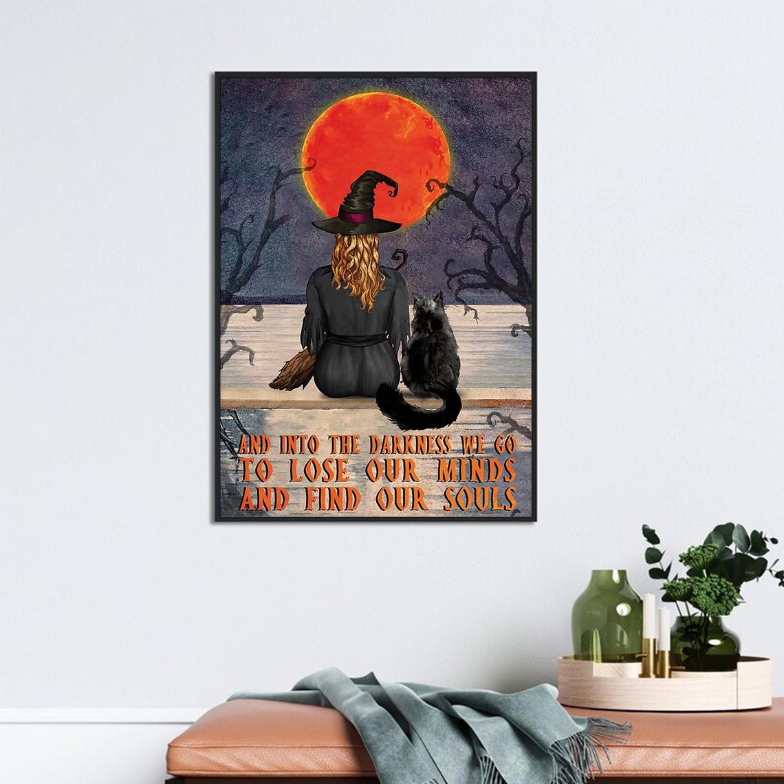 Witch and Black Cat Under Blood Moon Darkness Quote Art Poster - Image 2