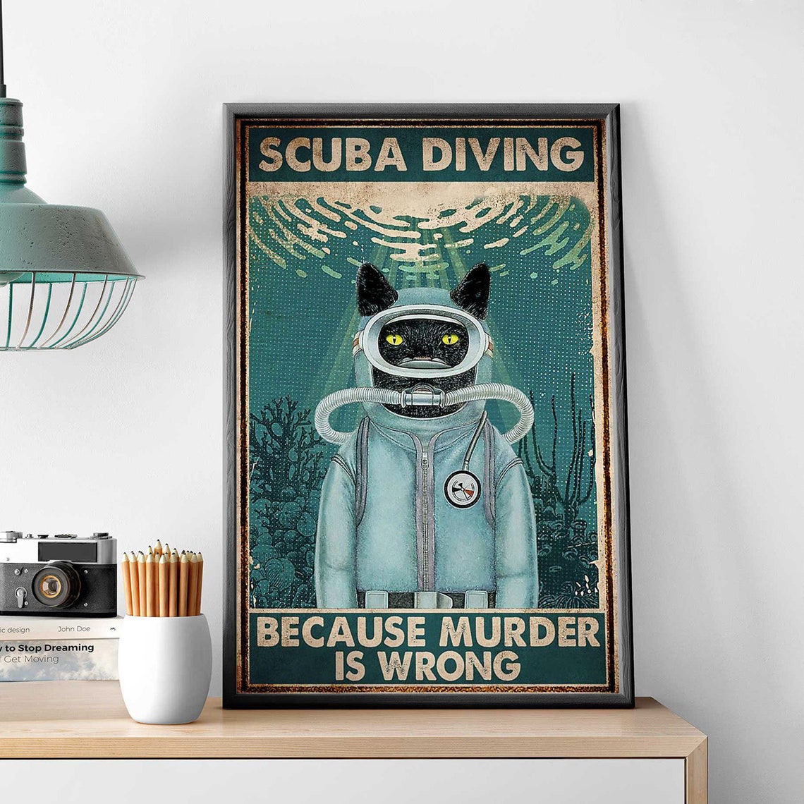 Black Cat Scuba Diving Because Murder Is Wrong Funny Gift Poster - Image 2
