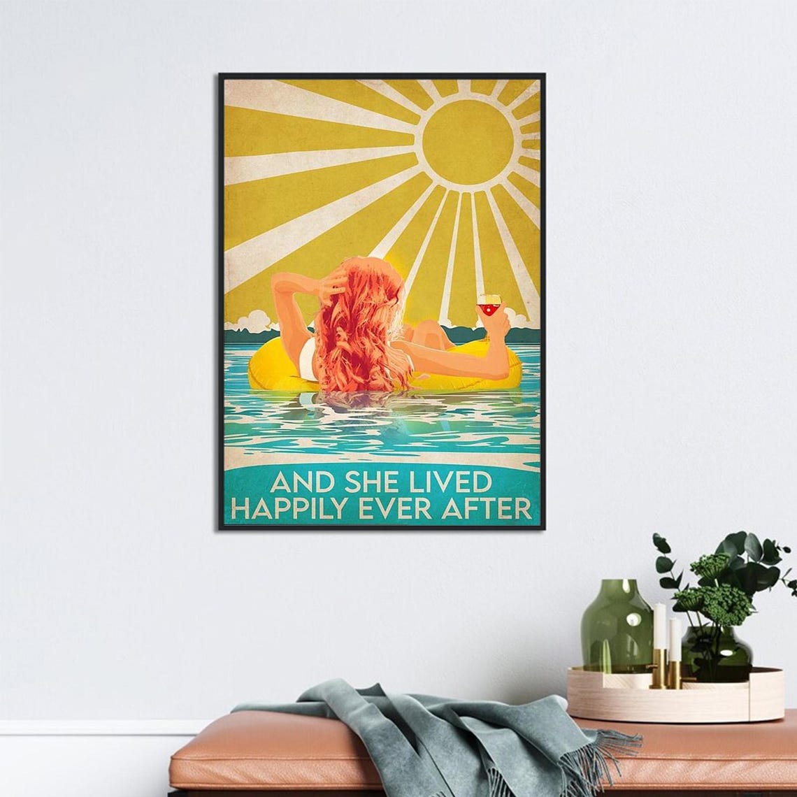 Swimming Girl Art Print And She Lived Happily Ever After Poster Vintage Swimming Girl Wall Art Swimming Wall Decor Swimming Pool Girl - Image 2