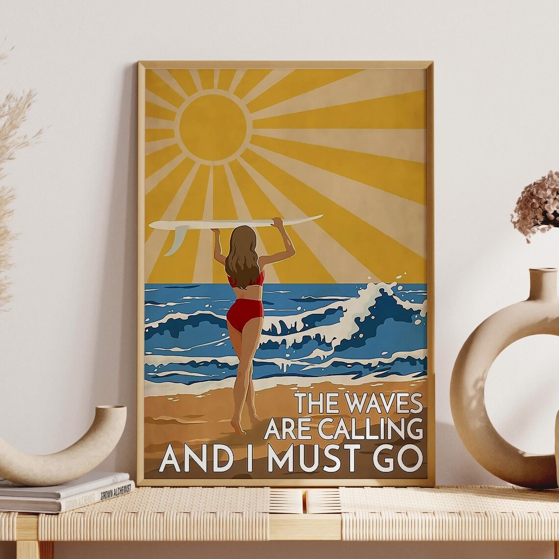 Girl Surfing, Vintage Surfing Wall Art Print