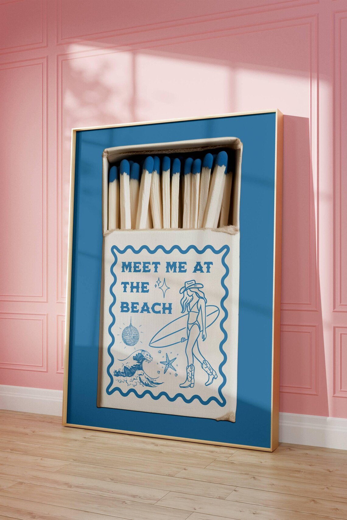 Blue Matchbox Art Meet Me At The Beach Cowgirl Surf Wall Poster