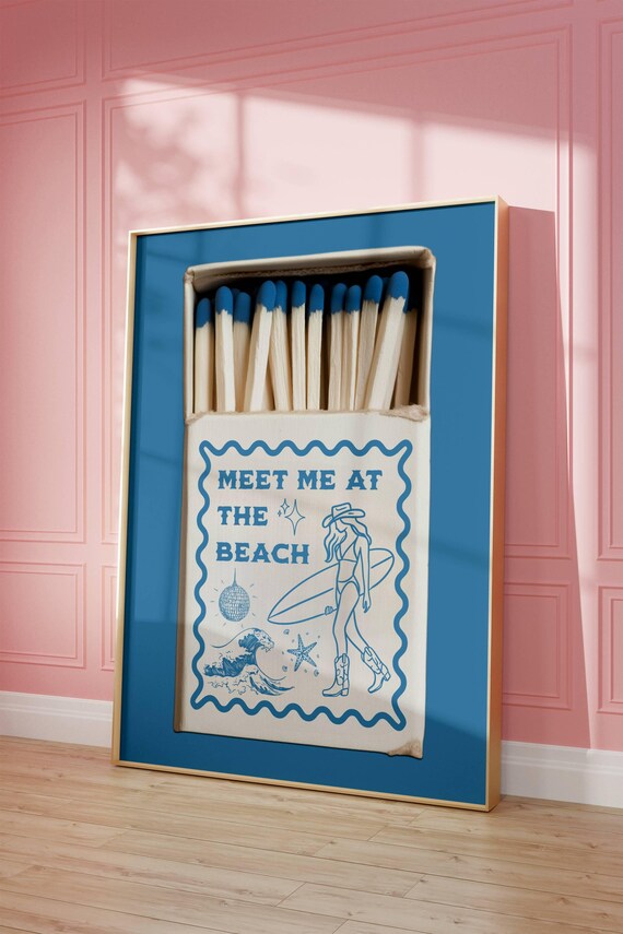 Blue Matchbox Art Meet Me At The Beach Cowgirl Surf Wall Poster