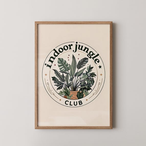 Indoor Jungle Club Print Boho Houseplant Wall Art Asizes Included
