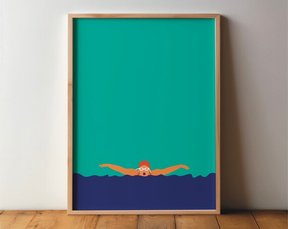 Swimmer Poster, Minimal Modern Sport Art Print