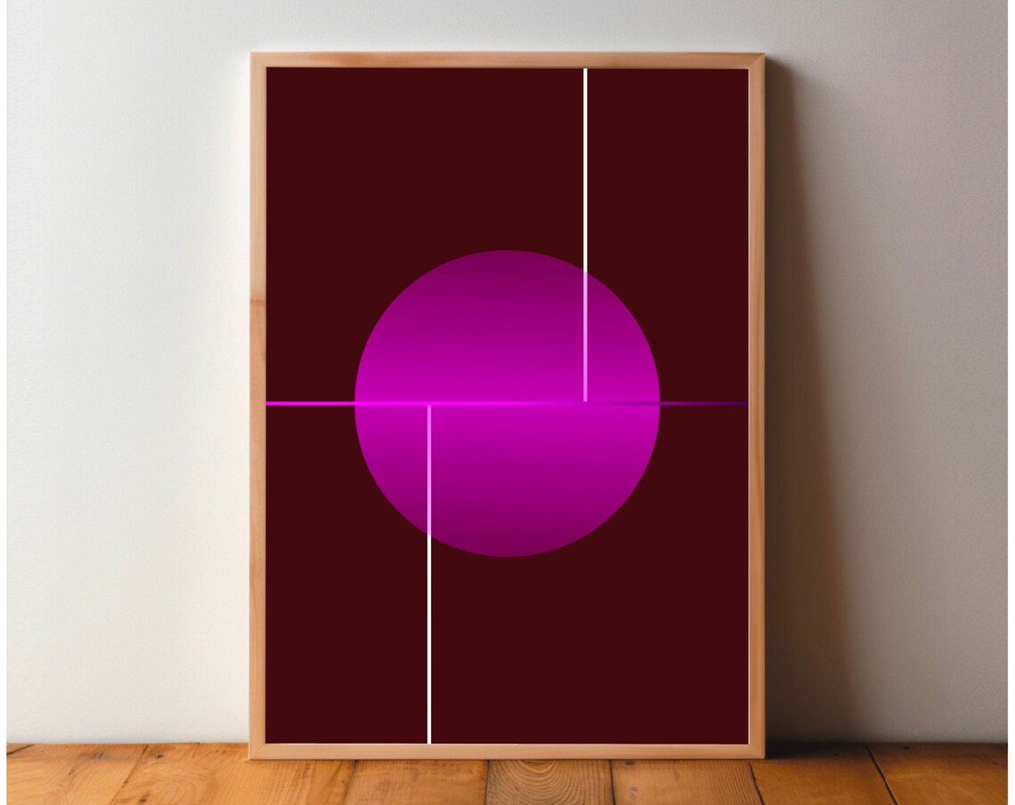 Magenta Circle on Burgundy Modern Geometric Minimal Line Art Poster