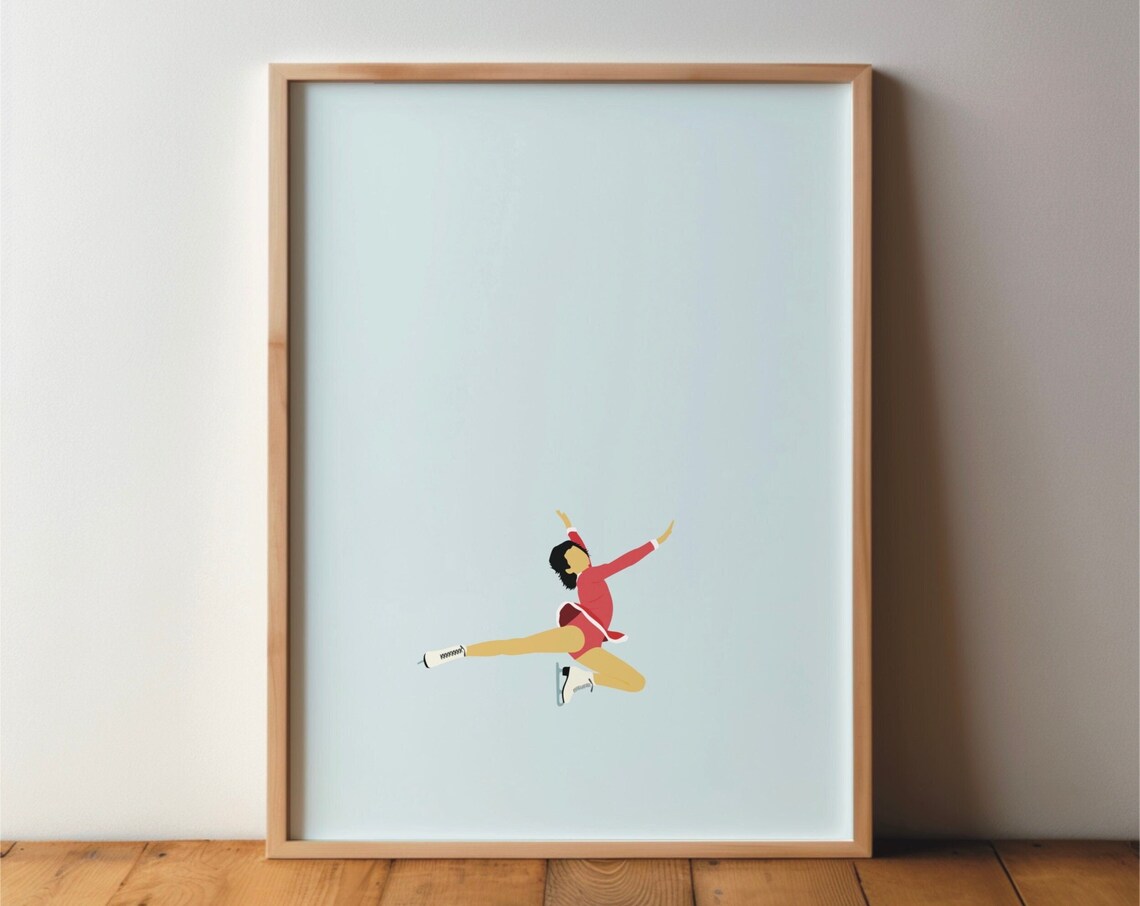 Minimalist Ice Skater Jumping in Red Outfit Figure Art Poster