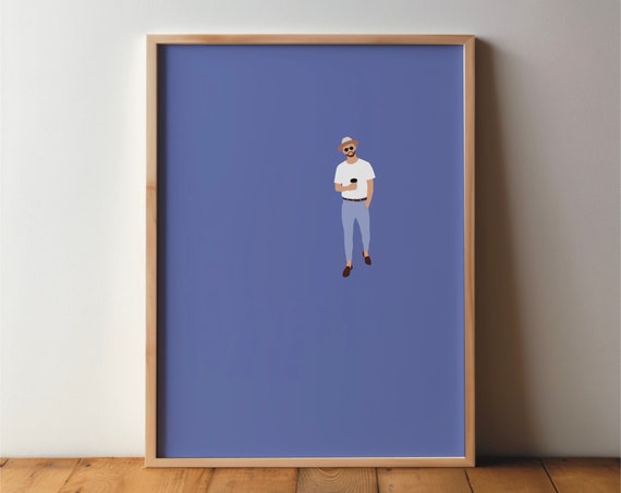 Man With Coffee And Hat Illustration Fashion Poster Picture Art Print Minimal Modern Wall Art Sport Hobby A4 A3 A2 Large