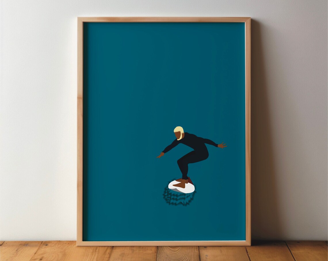 Wave Rider Surfer Poster, Minimal Modern Art Print
