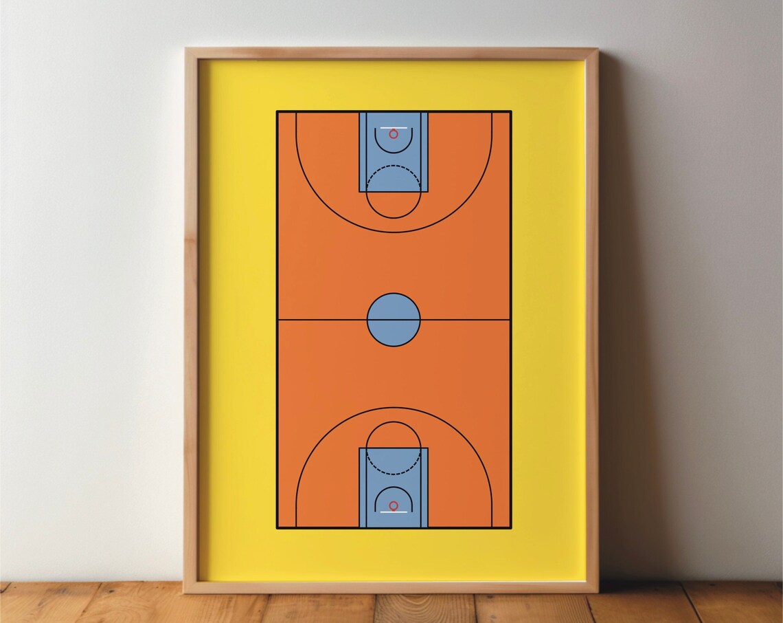 Basketball Court Poster, Minimal Modern Sport Art Print