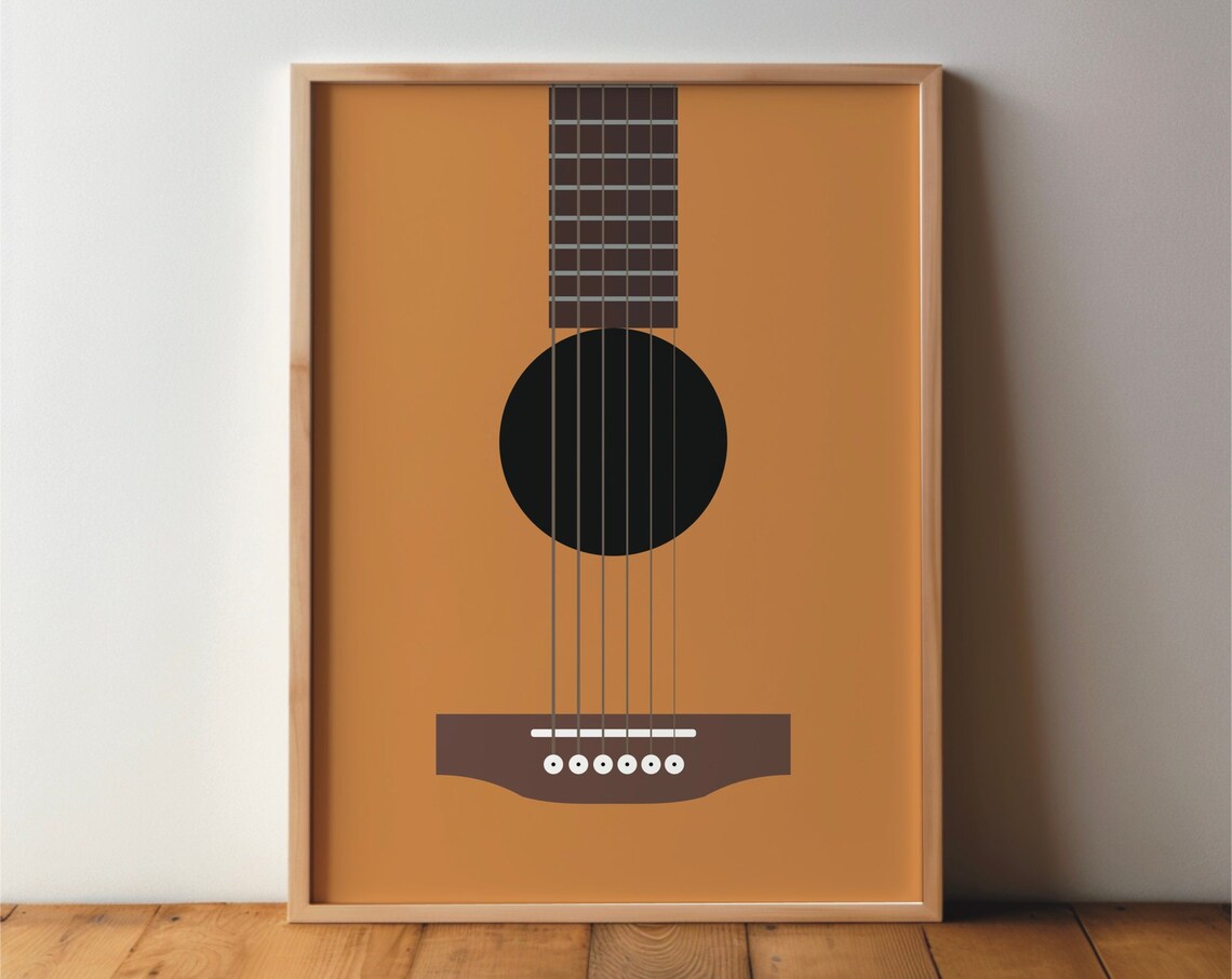 Guitar Minimal Modern Art Print, Music Wall Art