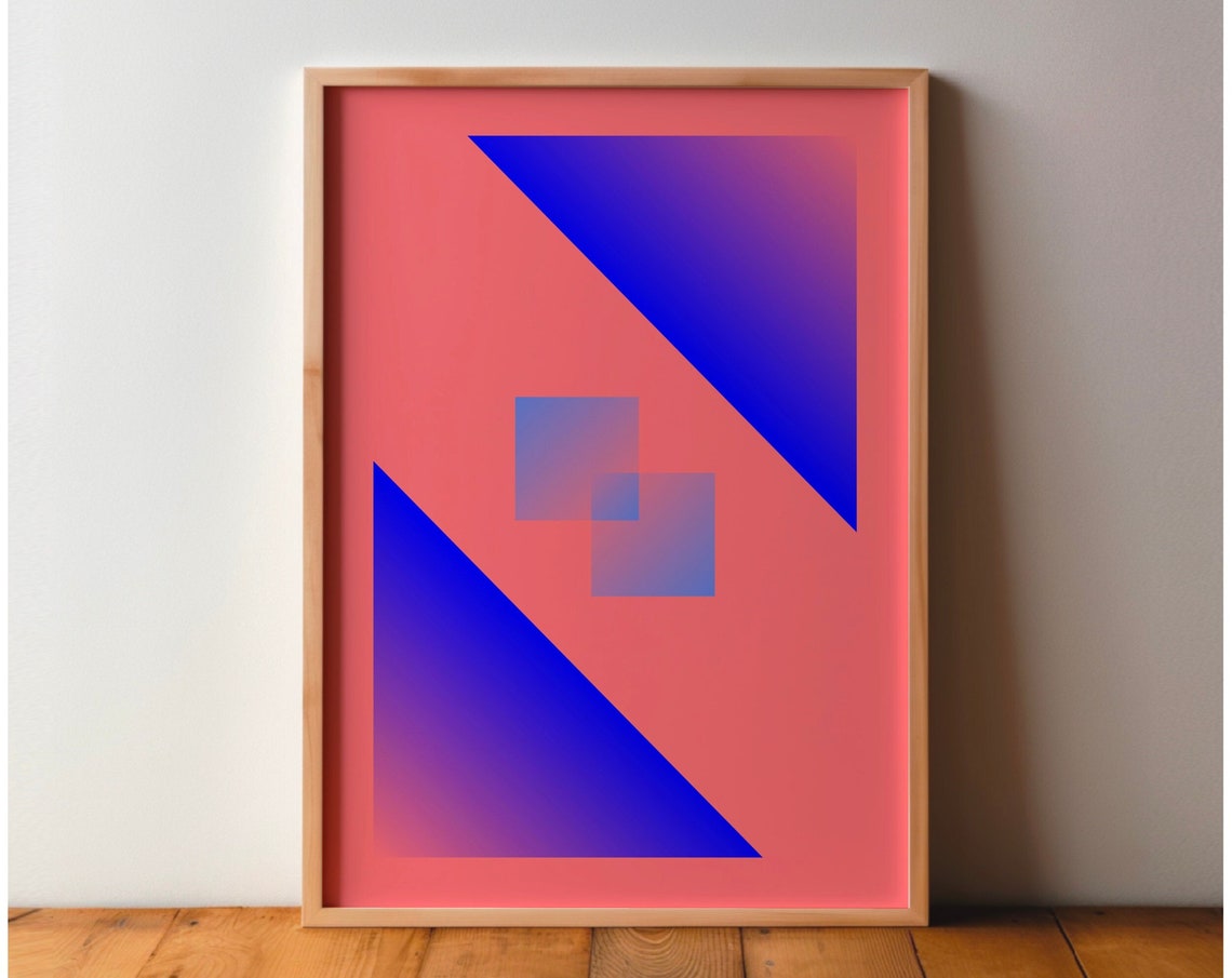 Coral and Blue Gradient Triangle Modern Geometric Abstract Poster