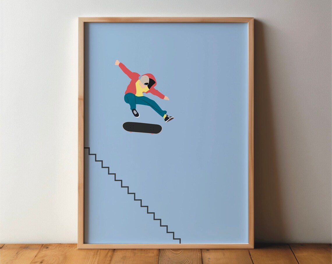 Skateboarder Poster, Minimal Modern Pop Art Print
