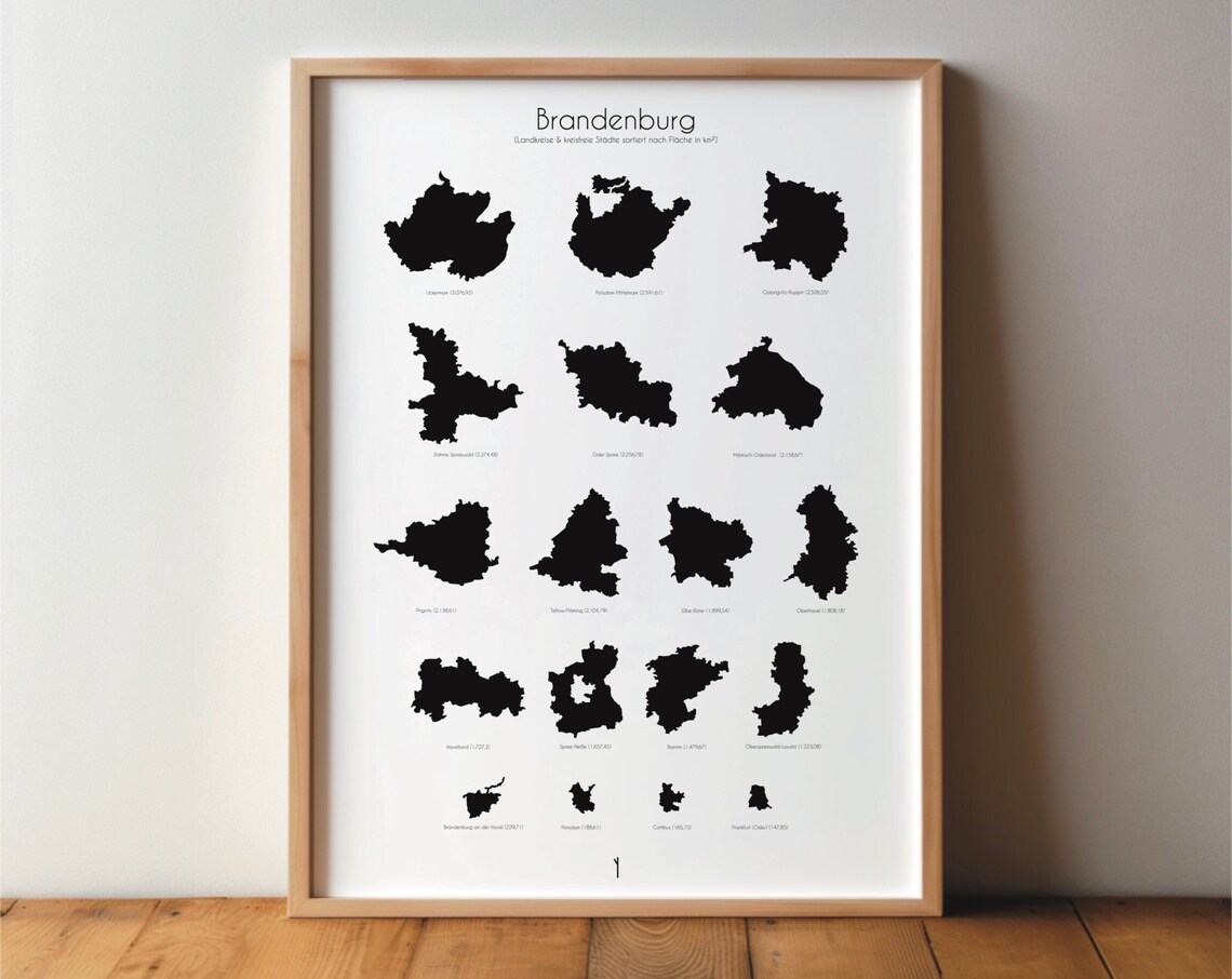 Brandenburg Districts And Cities Black Silhouette Map Art Poster