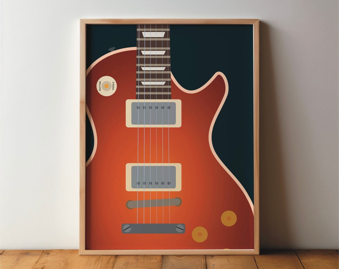 Les Paul Electric Guitar Orange Illustration Music Art Poster