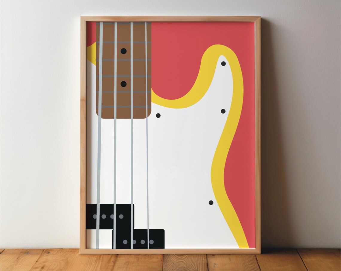 Electric Bass Guitar Minimal Modern Art Print