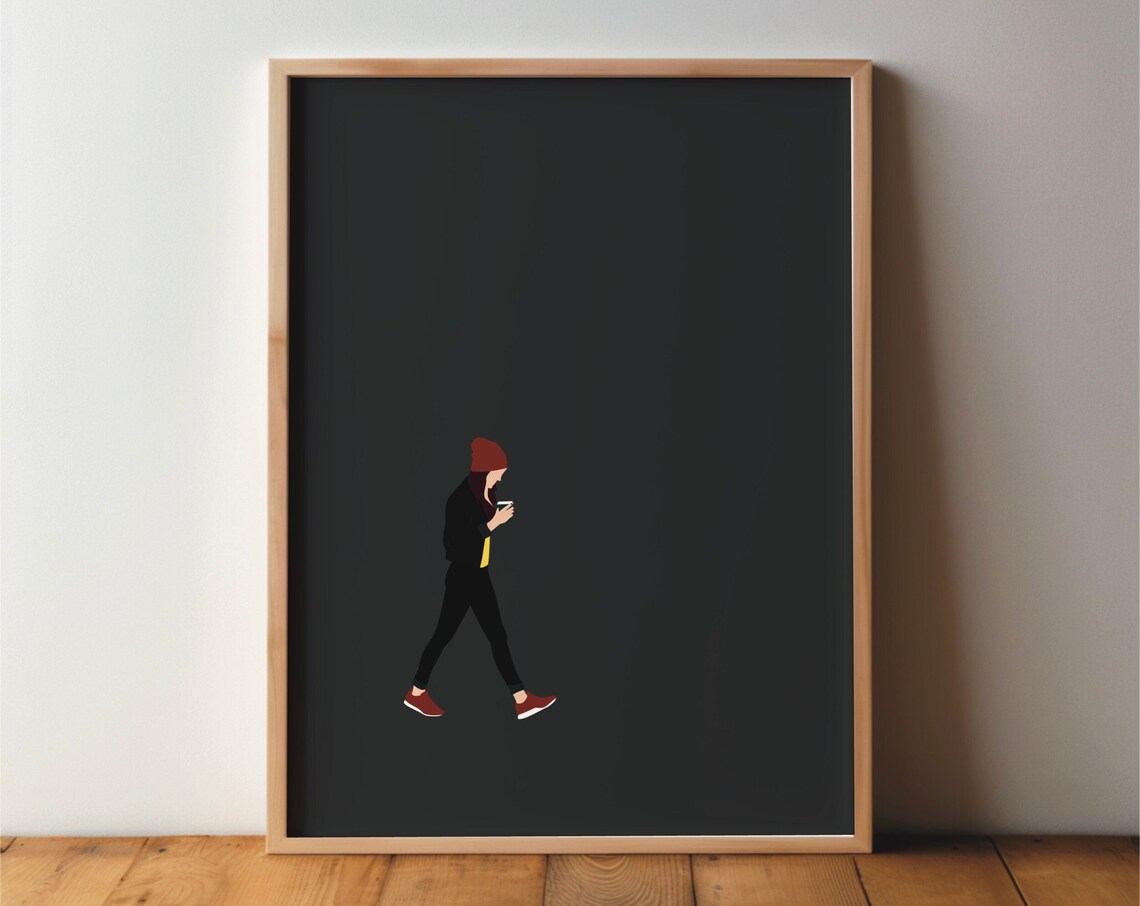 Woman With Coffee, Red Hat Illustration Art Print
