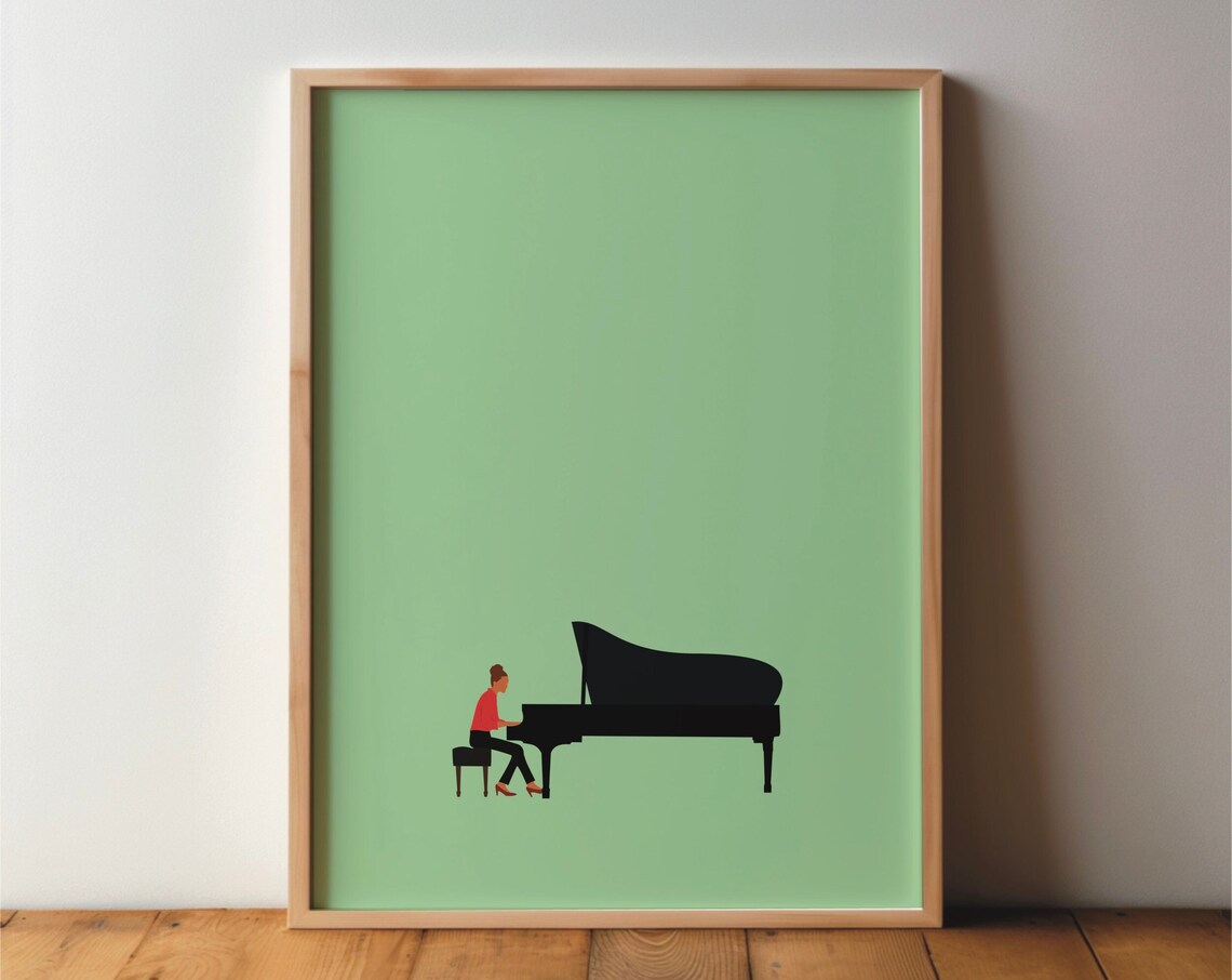 Grand Piano Player Poster, Minimal Modern Art Print