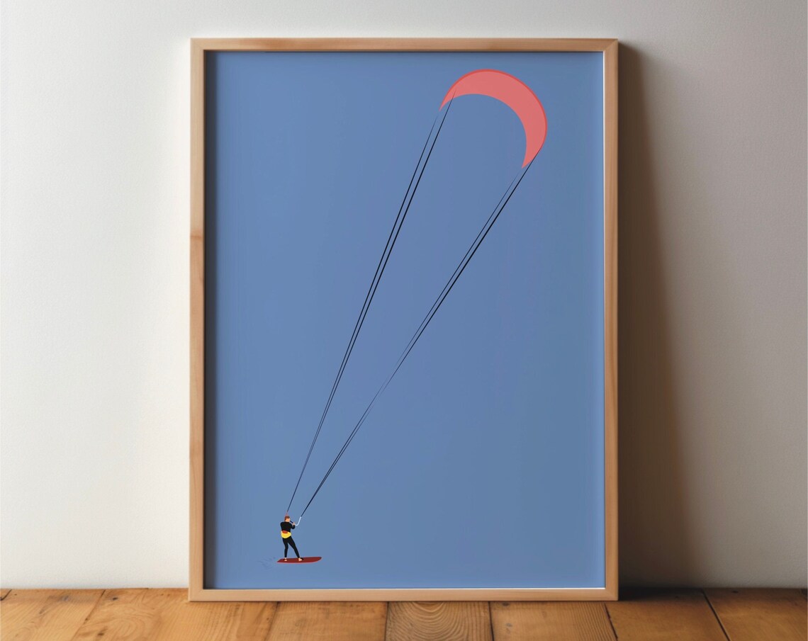 Kitesurfer Sports Poster Art Print, Modern Surfer