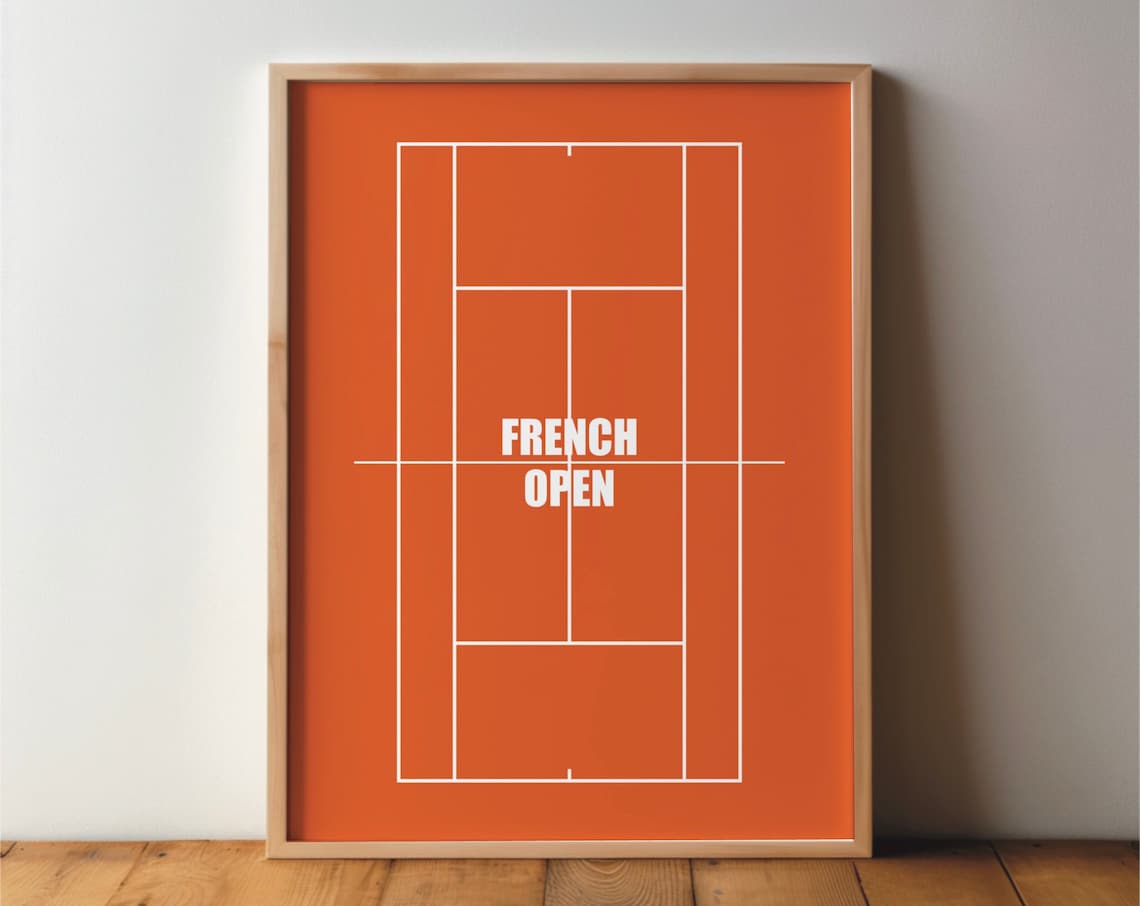 French Open Grand Slam Tennis Poster, Minimal Modern