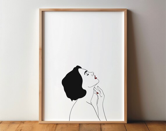 Woman With Red Lipstick Minimalist Profile Line Beauty Art Poster