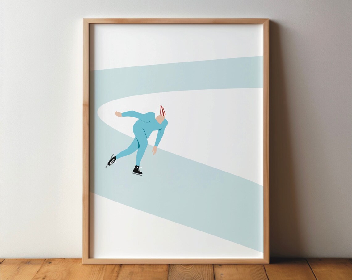 Speed Skater Minimal Modern Art Print, Ice Skating