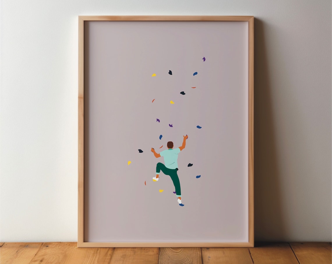 Bouldering Climbing Poster, Minimal Modern Art Print