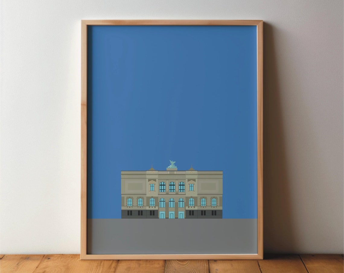 Grand Classical Building Blue Sky Minimal Architecture Poster