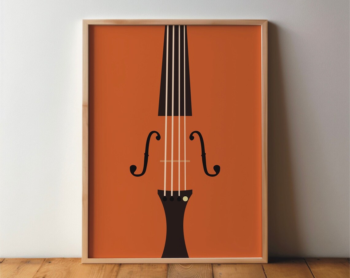 Violin Close Up Minimalist Orange Music Instrument Art Poster
