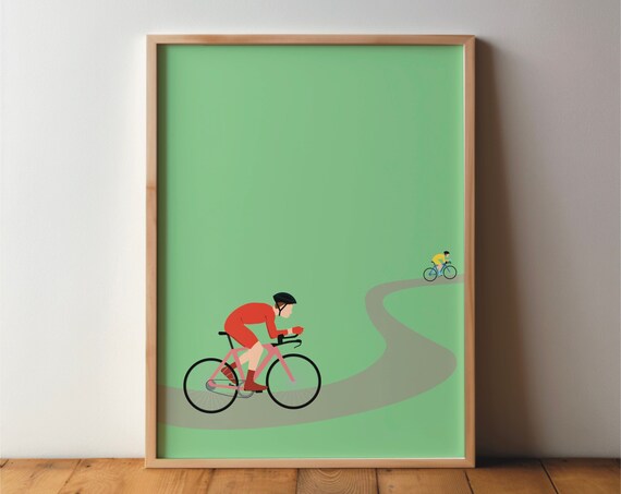 Cyclist Racing Bike Poster, Minimal Modern Art Print