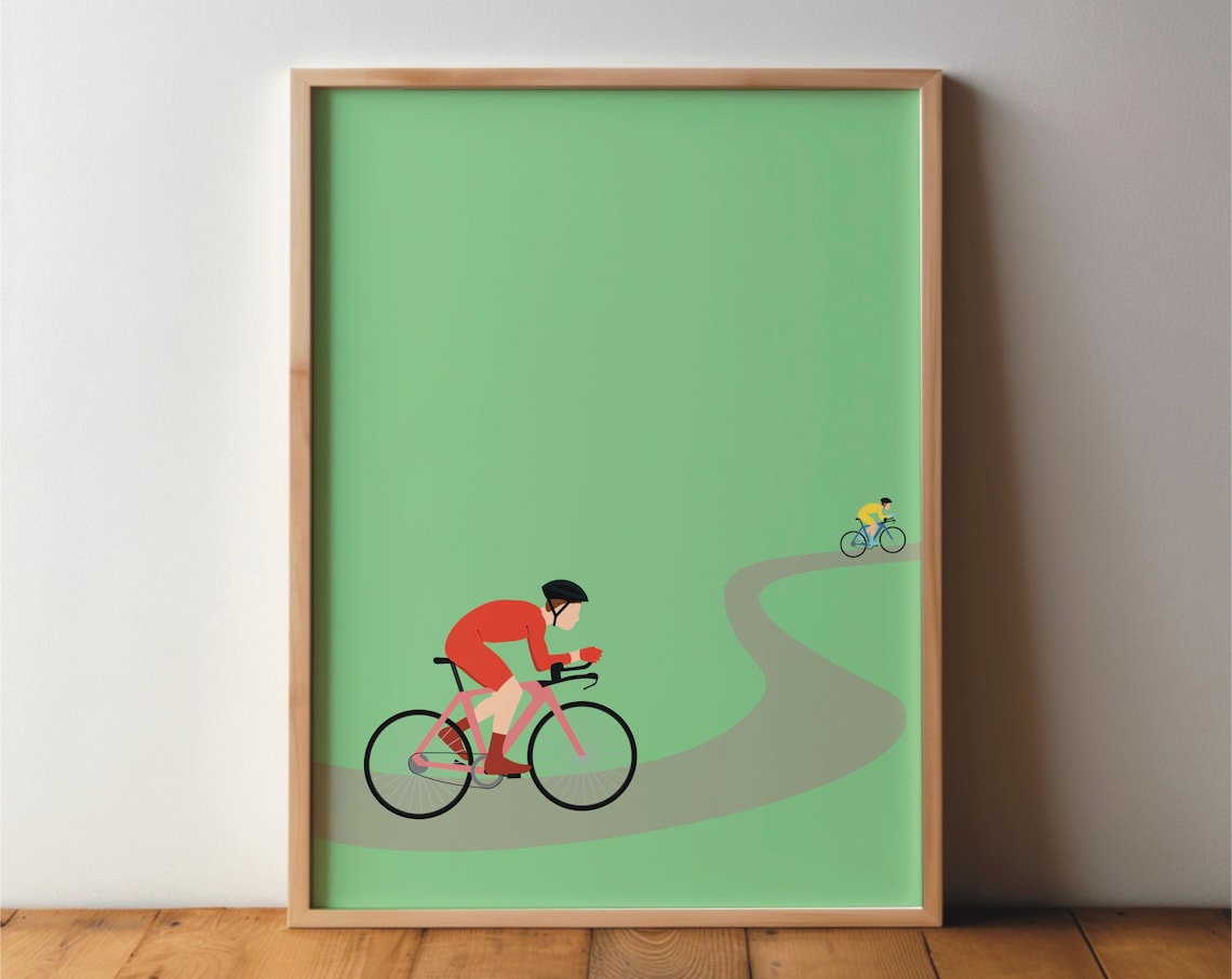 Cyclist Racing Bike Poster, Minimal Modern Art Print