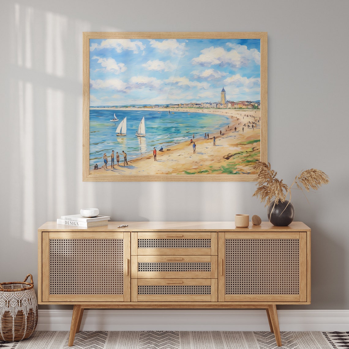 Seaside Beach with Sailboats Impressionist Summer Scene Poster - Image 2