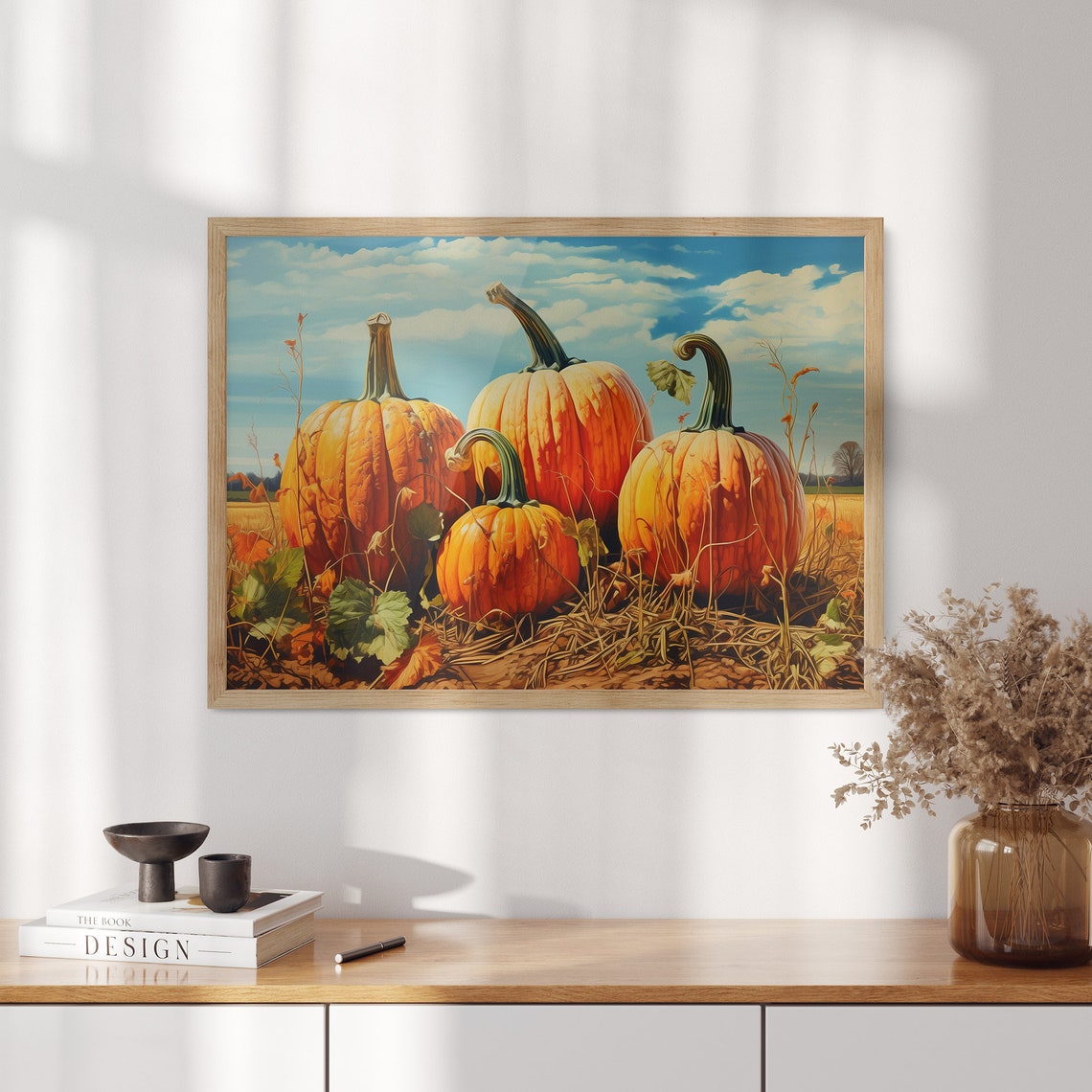 Cluster of Four Giant Orange Pumpkins in an Autumn Field Poster - Image 3