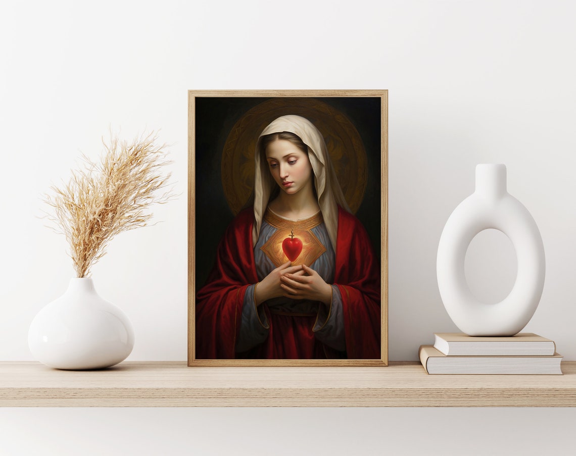 Oil Painting Of The Most Sacred Heart Of Mary Bible Verse Wall Art Wall Decor Christian Wall Art Religiour Wall Art - Image 3
