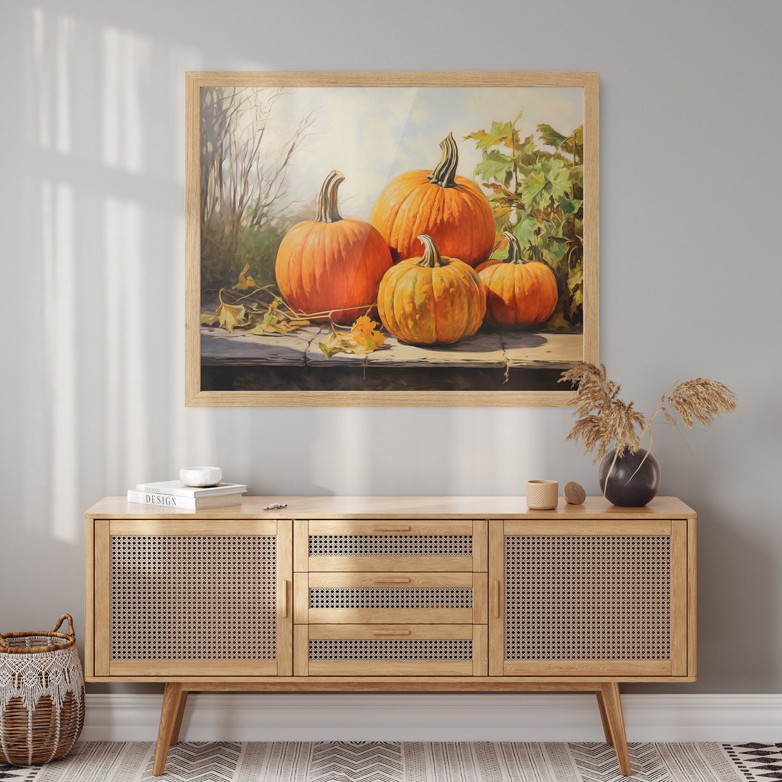 Harvest Pumpkin Still Life Warm Autumn Oil Painting Scene Poster - Image 2
