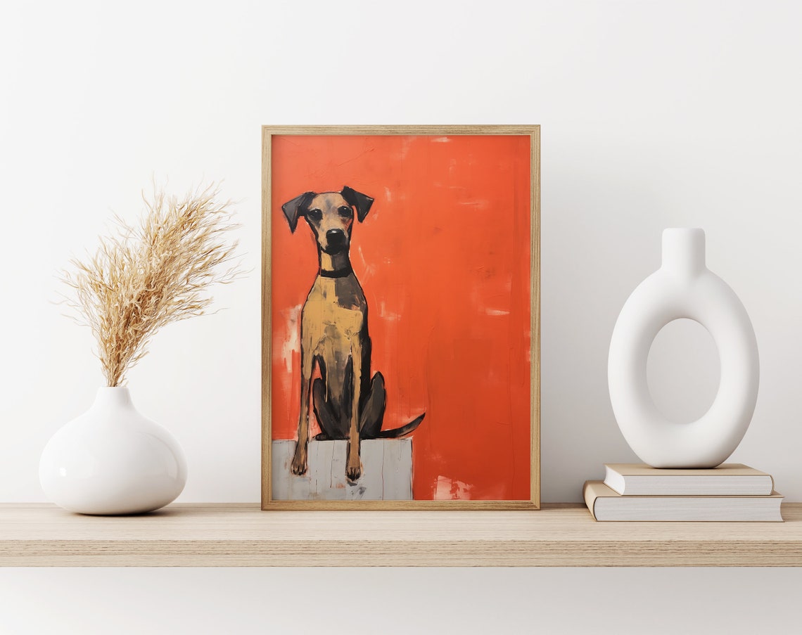 Calm Dog Sitting Tall Against a Bold Orange Background Poster - Image 3