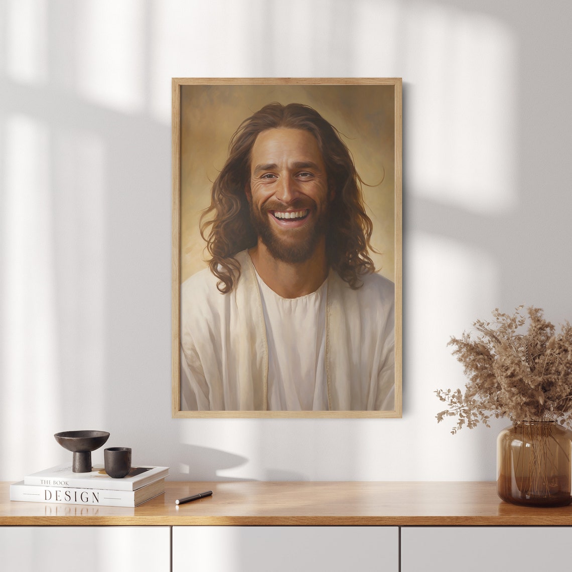 Laughing Jesus Joyful Smiling Face Golden Christian Portrait Poster - Image 2