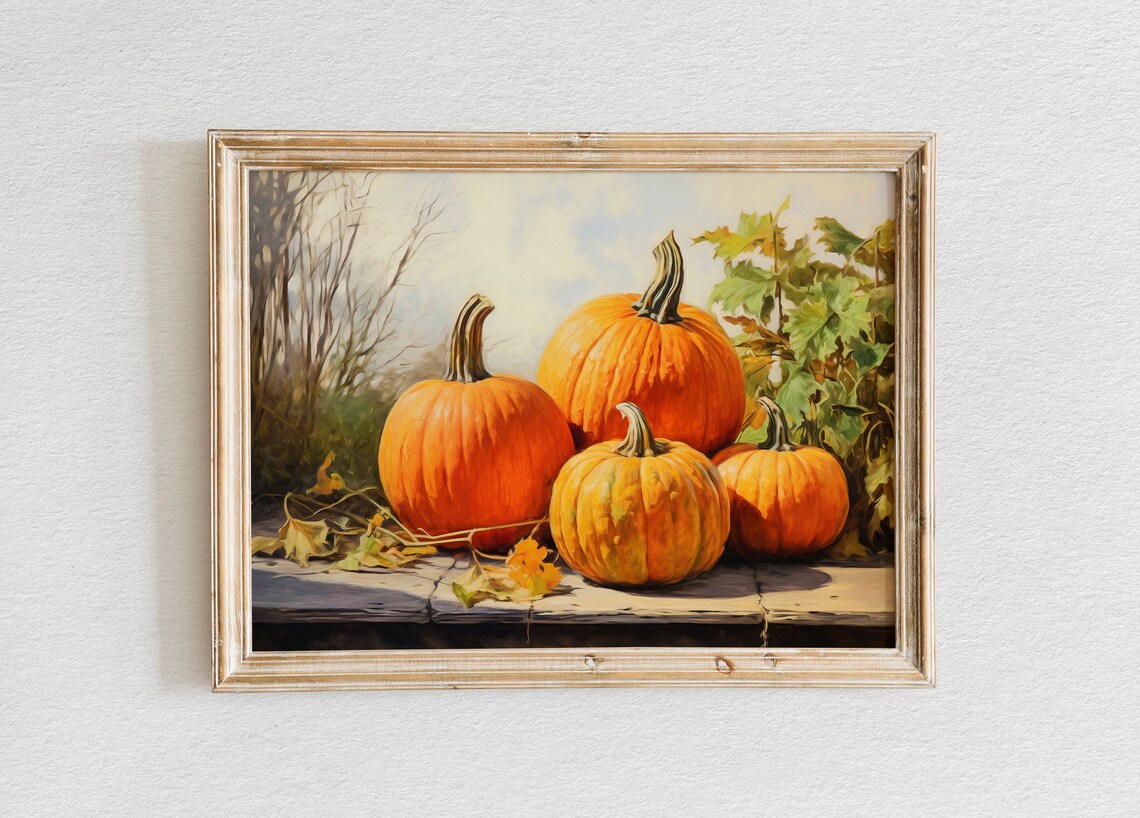 Harvest Pumpkin Still Life Warm Autumn Oil Painting Scene Poster