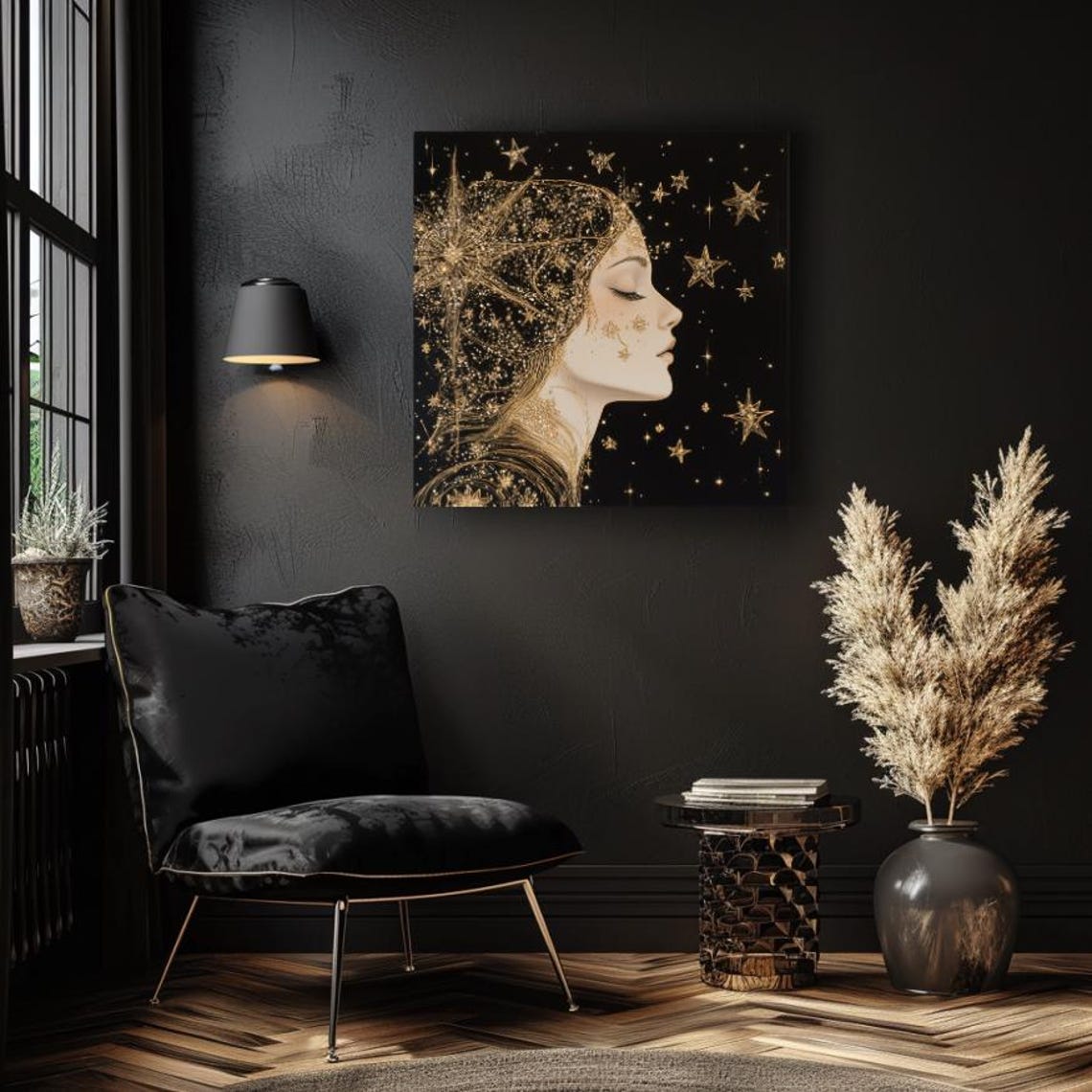 Celestial Golden Goddess Starlit Profile Woman Night Sky Poster - Image 4