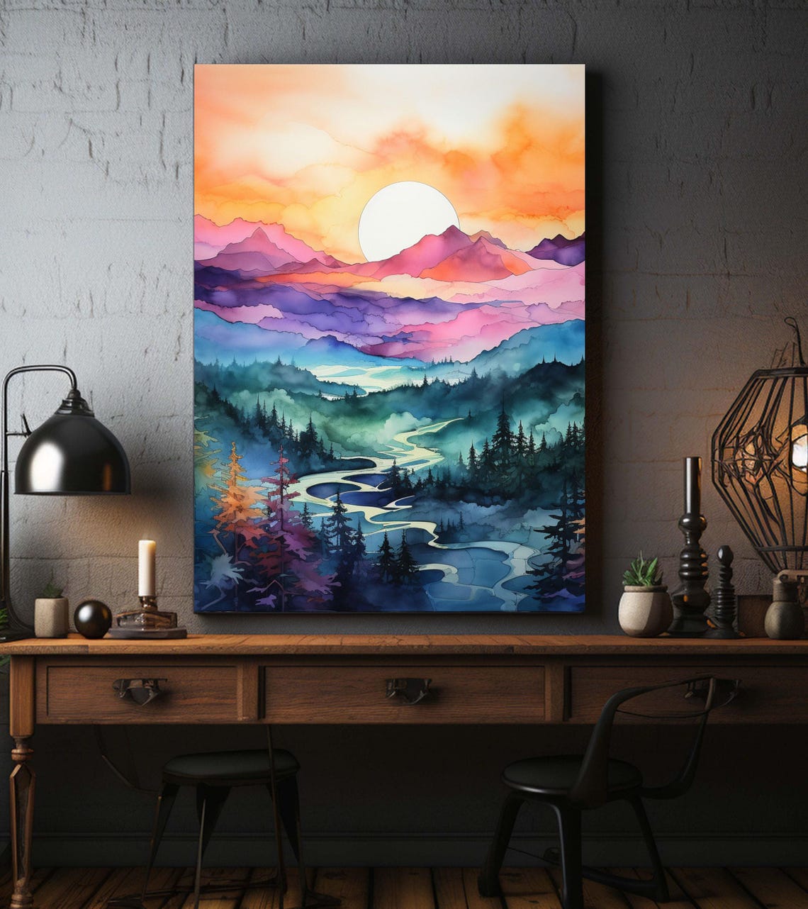 Misty Mountain Art Alcohol Ink Wall Art Alcohol Ink Colorful Wall Art Scenery Wall Art Mountain Wall Decor - Image 3